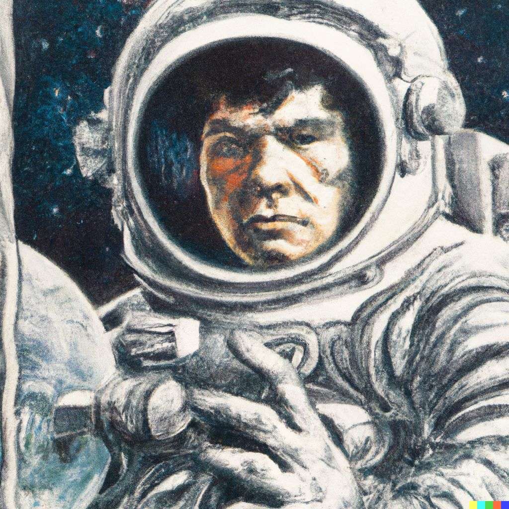 an astronaut, print by Bernie Wrightson